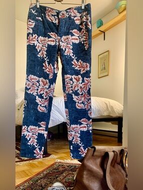 Free People Rare Floral Corduroy Pantalons velours côtelé imprimé 70s 30x31 slim